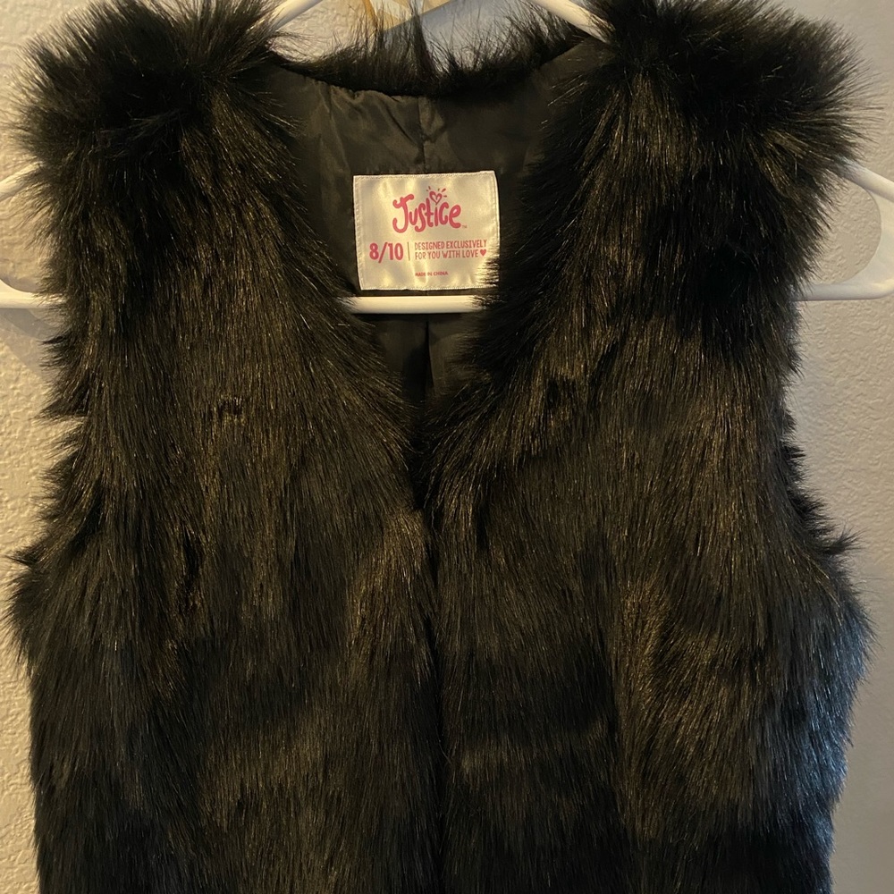 Girls Black Faux Fur Vest